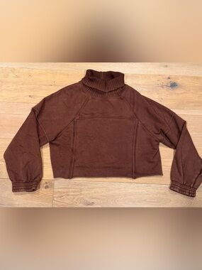 AERIE New Heights Chocolate Brown Pullover Sweatshirt Crop Cotton-Blend Size M